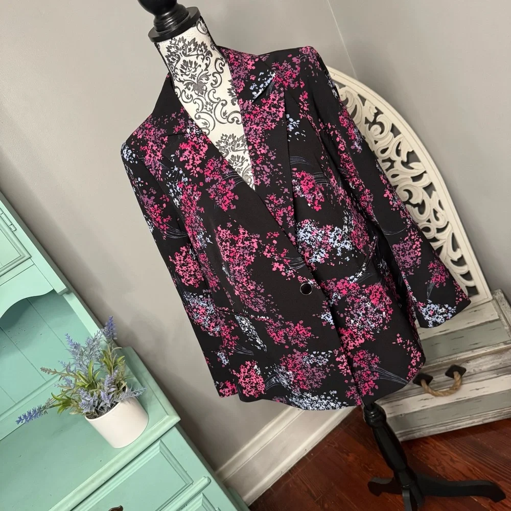 Lane Bryant The Bryant Boho Floral Crepe Blazer Suit Jacket Size 14P NWT - Picture 2 of 14